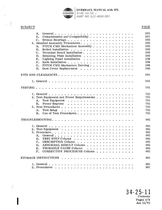 Collins 614E-10/10( ) Flight Director Control Overhaul Manual with Parts List 523-0759435-511113