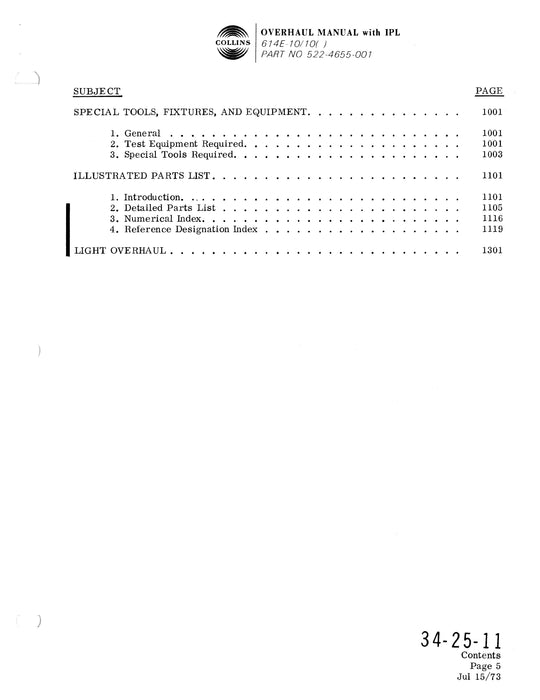 Collins 614E-10/10( ) Flight Director Control Overhaul Manual with Parts List 523-0759435-511113