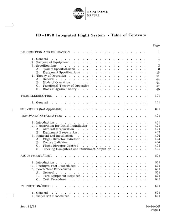 Collins FD-109B Integrated Flight System Maintenance Manual With Installation Data 523-0759658-001114