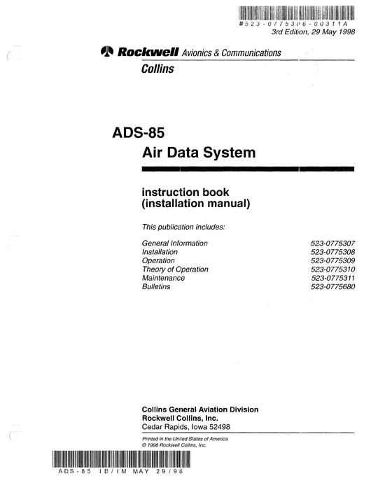 Collins ADS-85 Air Data System Installation Manual 523-0775306-00311A