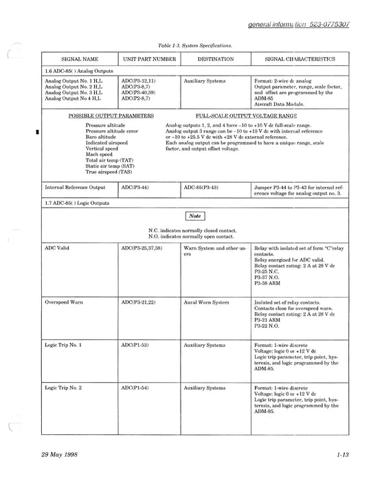 Collins ADS-85 Air Data System Installation Manual 523-0775306-00311A