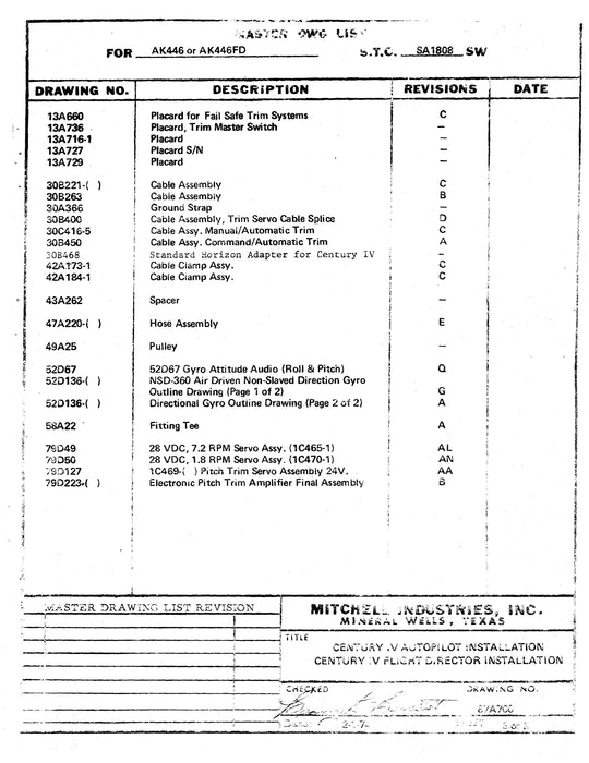 Edo-Aire Mitchell AK446, AK446FD Century IV Flight Director Bulletin No. 569 Installation Manual