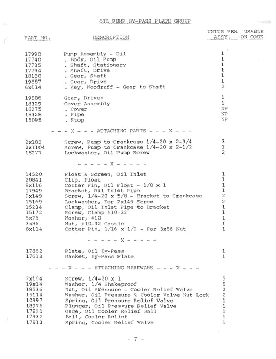 Franklin 6A4-165-B3, -B4 Service Parts List Not Illustrated