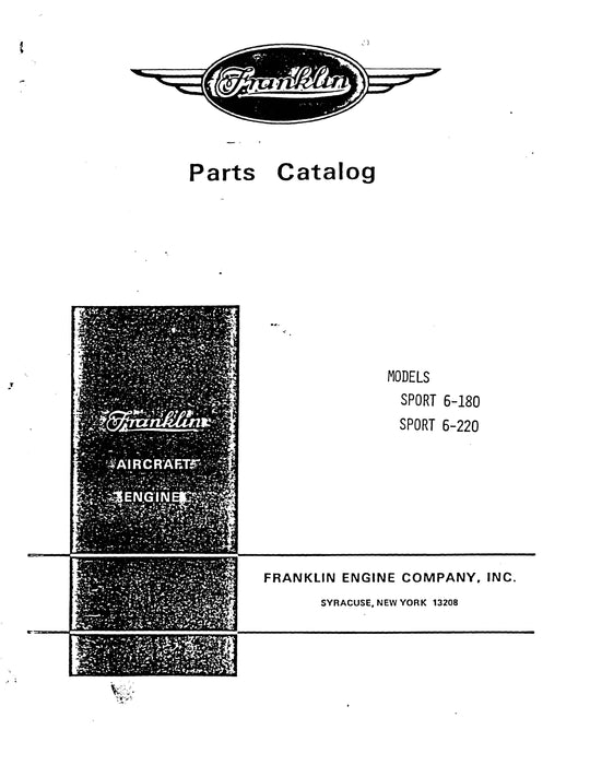 Franklin Sport 6-180 & Sport 6-220 Parts Catalog Not Illustrated