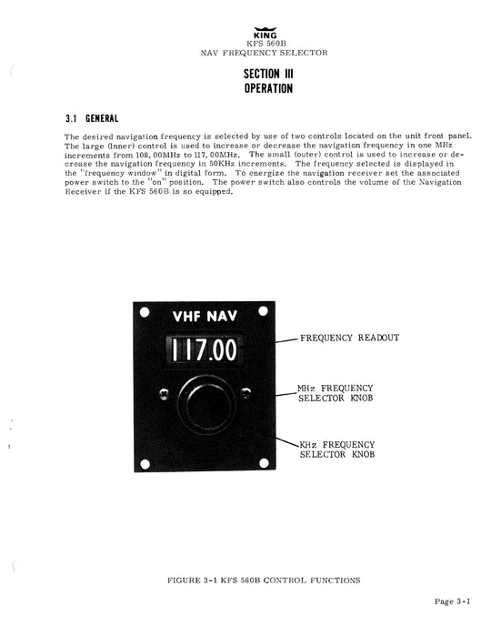 King KFS-560B Nav Frequency Selector Installation Manual (006-0113-00)