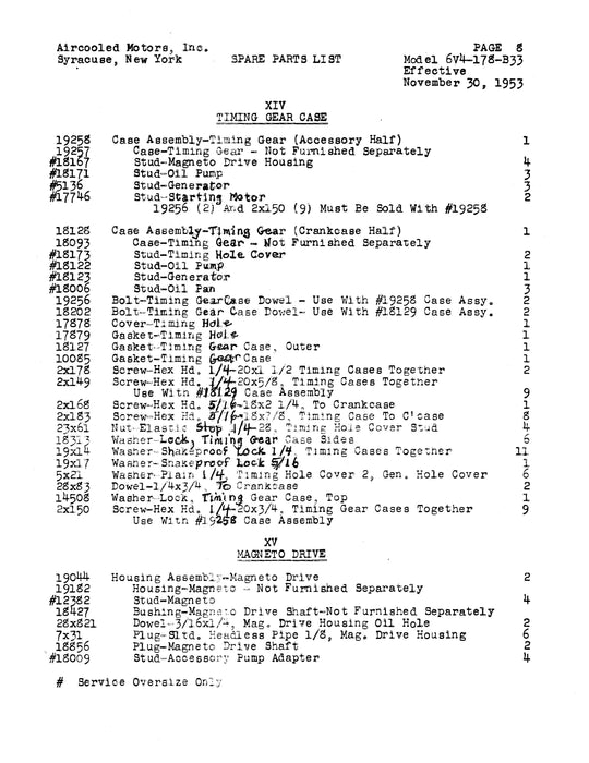 Franklin Aircraft Engines 6V4-178-B33 Service Parts List Not Illustrated