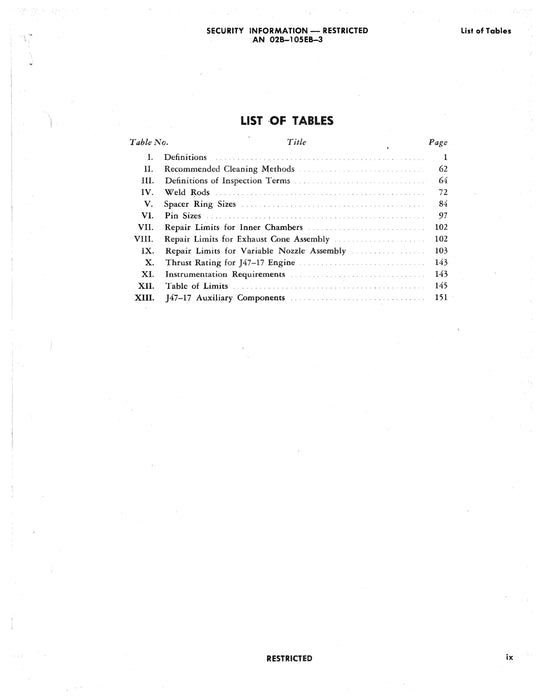 General Electric J47-GE-17 Turbo-Jet Engine Overhaul Instructions AN 02B-105EB-3