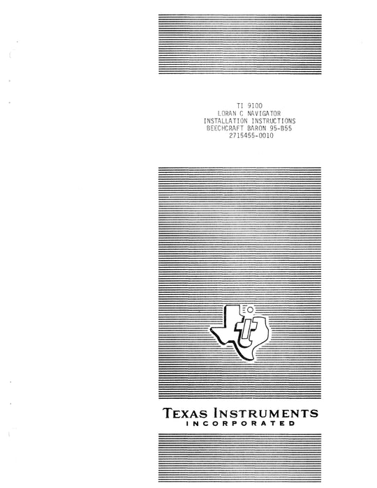 Texas Instruments TI 9100 Loran C Navigation System Installation Data for Beechcraft Baron 55/56/58 Series