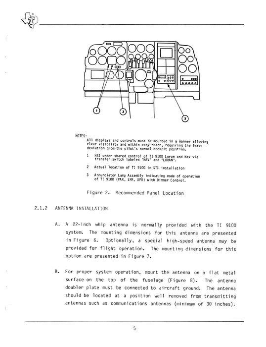 Texas Instruments TI 9100 Loran C Navigation System Installation Data for Beechcraft Baron 55/56/58 Series