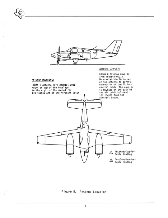 Texas Instruments TI 9100 Loran C Navigation System Installation Data for Beechcraft Baron 55/56/58 Series