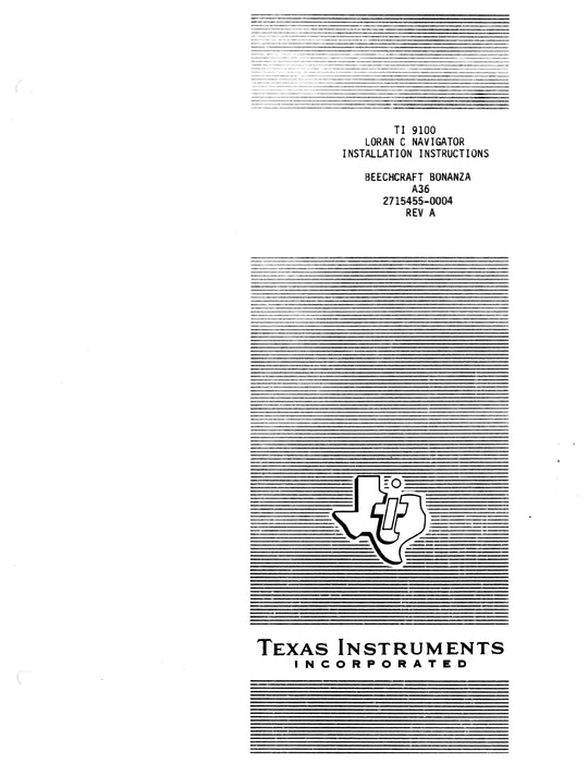 Texas Instruments TI 9100 Loran C Navigation System Installation Data for Beechcraft Bonanza 33/35/36 Series