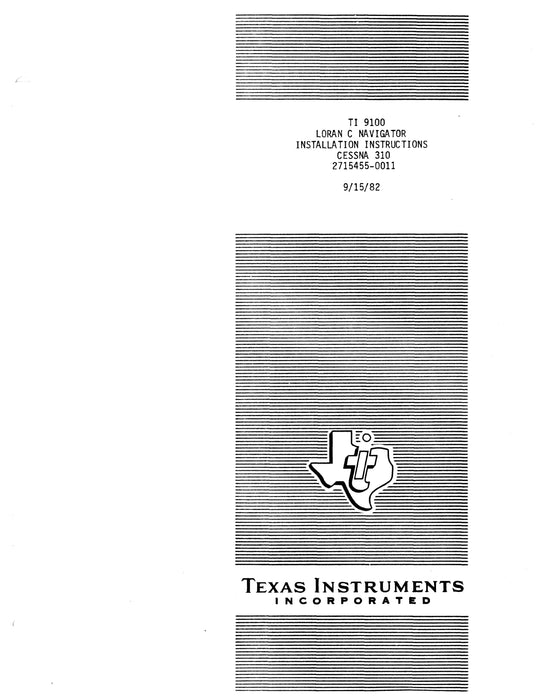 Texas Instruments TI 9100 Loran C Navigation System Installation Data for Cessna 310 Series