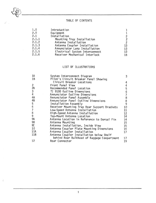 Texas Instruments TI 9100 Loran C Navigation System Installation Data for Cessna 310 Series