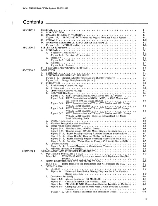 RCA - Primus - Honeywell - Sperry Primus-40 WXD Digital Radar System Description and Installation Manual (IB8029049)