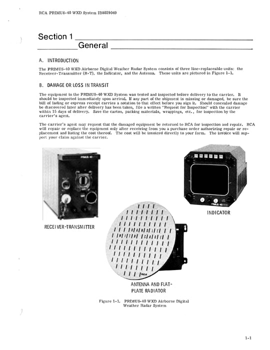 RCA - Primus - Honeywell - Sperry Primus-40 WXD Digital Radar System Description and Installation Manual (IB8029049)