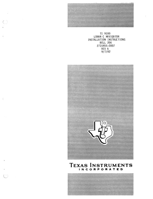 Texas Instruments TI 9100 Loran C Navigation System Installation Data for Bell Helicopter 206 Series