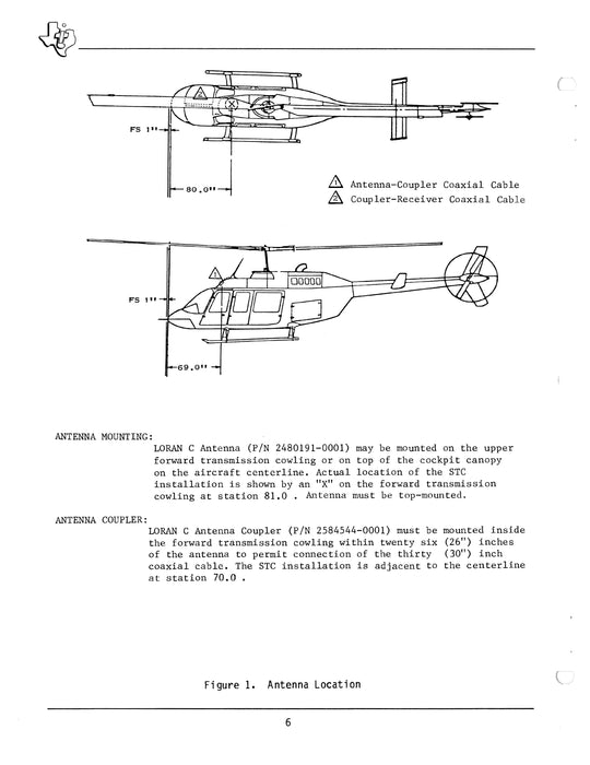 Texas Instruments TI 9100 Loran C Navigation System Installation Data for Bell Helicopter 206 Series