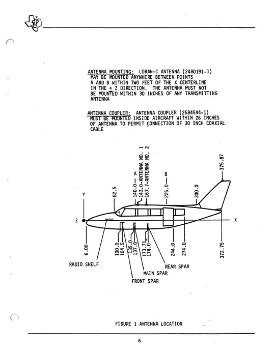 Texas Instruments TI 9100 Loran C Navigation System Installation Data for Piper PA31 Series