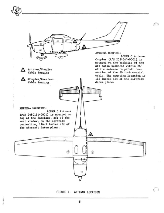 Texas Instruments TI 9100 Loran C Navigation System Installation Data for Cessna 172 Series