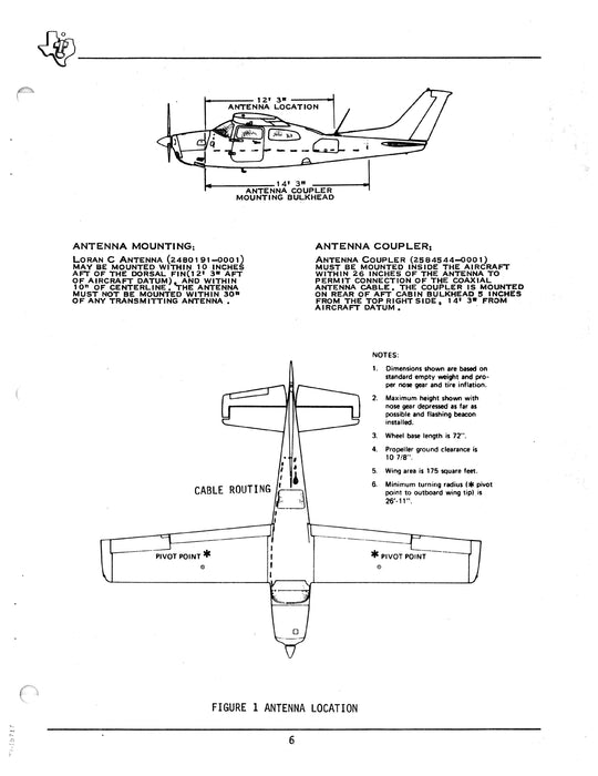 Texas Instruments TI 9100 Loran C Navigation System Installation Data for Cessna 210 Series