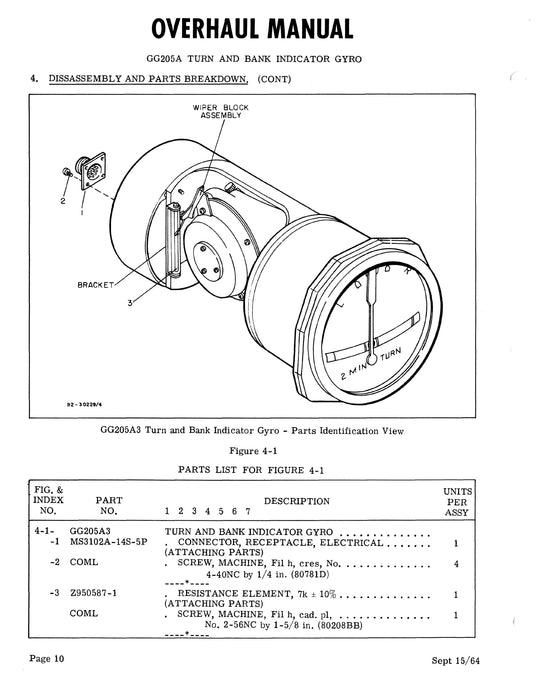 Beechcraft H-14 Autopilot GG205A3, A4 Turn and Bank Gyro Indicator Overhaul Instructions 92-30229