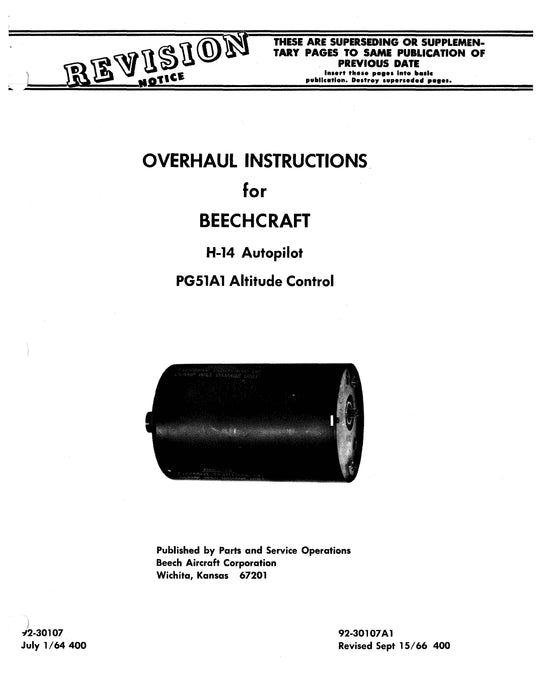 Beechcraft H-14 Autopilot PG51A1 Altitude Control Overhaul Instructions 92-30107A1