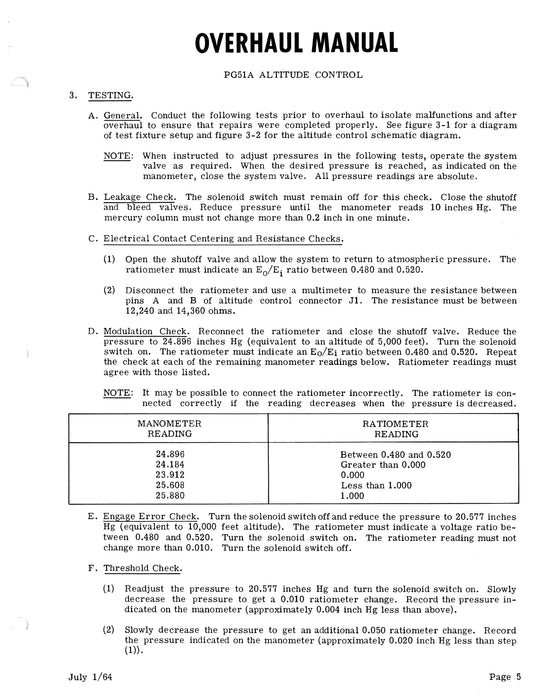 Beechcraft H-14 Autopilot PG51A1 Altitude Control Overhaul Instructions 92-30107A1