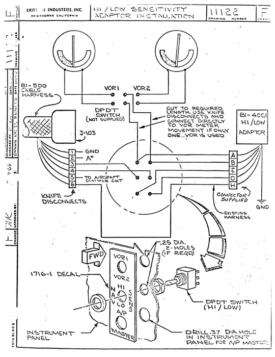 Brittain Industries Hi-Lo Sensitivity Adapter BI-400, 400A Installation Instructions 11961