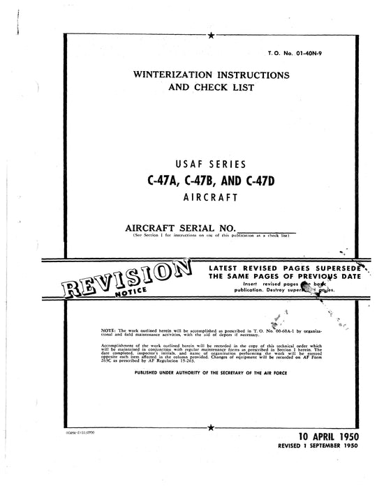 McDonnell Douglas C-47A, B, D Winterization Instruction and Check List 01-40N-9