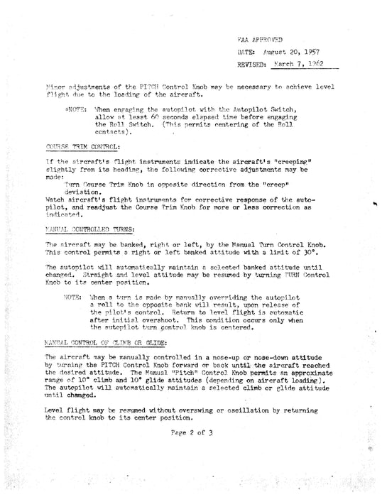 Federal Autopilot Model F-300 Autopilot Installation Flight Manual For Cessna 172, 175