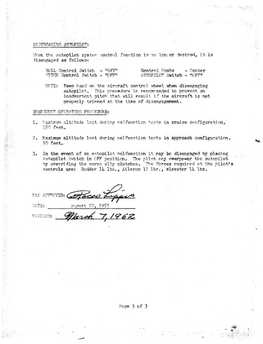 Federal Autopilot Model F-300 Autopilot Installation Flight Manual For Cessna 172, 175