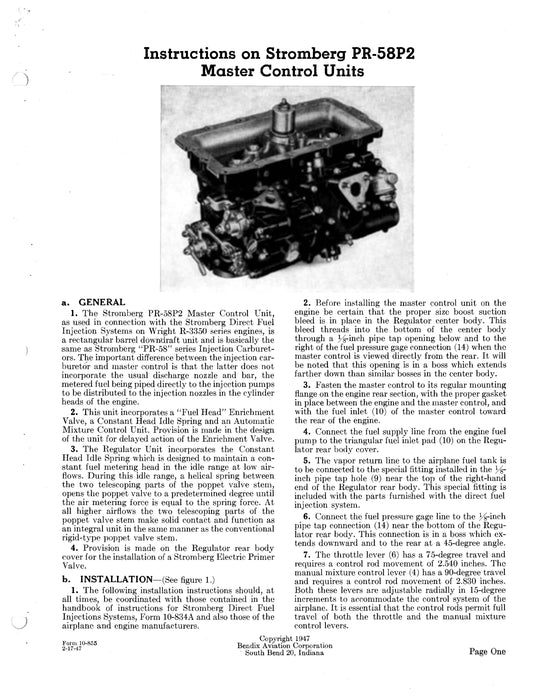 Bendix Stromberg PR-58P2 Master Control Units Instruction Manual Form 10-855