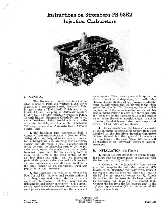 Bendix Stromberg PR-58E2 Injection Carburetors Instruction Manual Form 10-738A