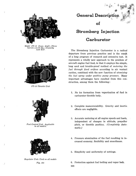 Bendix Stromberg Injector Carburetor PT-13 Description and Instructions Form No. 10-262A