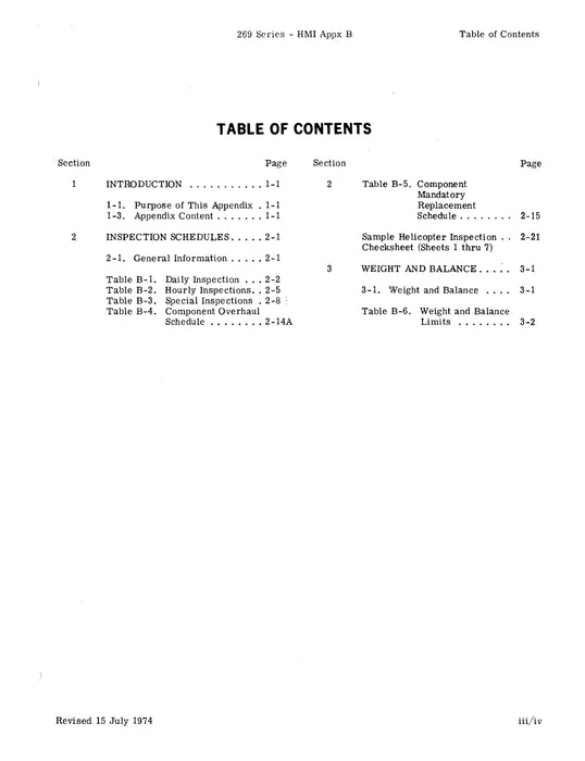 Hughes Helicopter Model 269 Series Periodic Inspections, Overhaul Retirement Schedule Appendix B COD571030