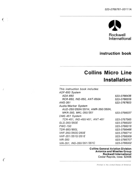 Collins Micro Line Installation Instruction Manual 523-0768761-00111A