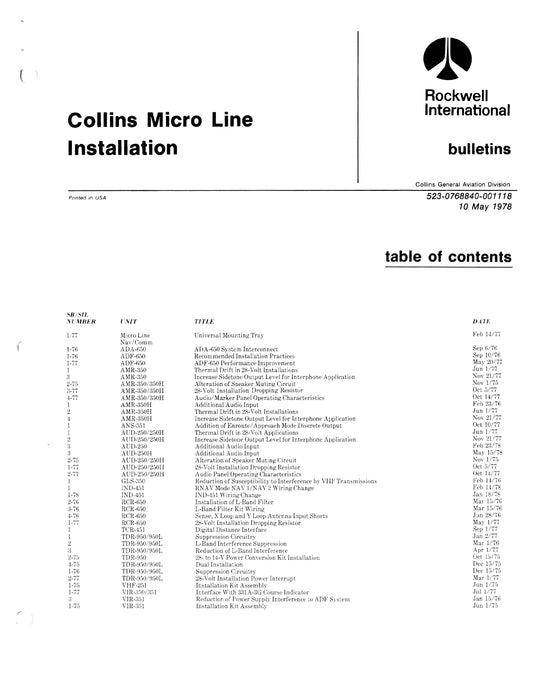 Collins Micro Line Installation Instruction Manual 523-0768761-00111A