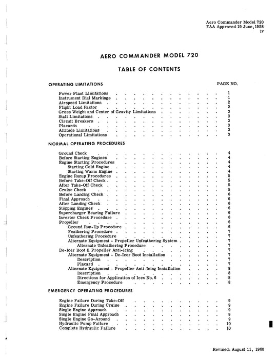 Aero Commander 720 Alti-Cruiser Flight Manual 1958