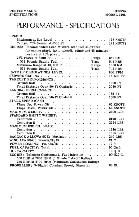 Cessna 210L Centurion 1976 Pilot's Operating Handbook