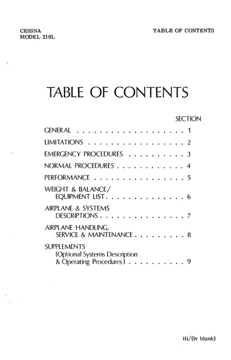 Cessna 210L Centurion 1976 Pilot's Operating Handbook