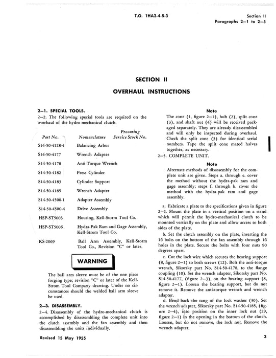 Sikorsky Helicopters Hydro-Mechanical Clutch Assembly Overhaul Manual (1HA2-4-5-3)