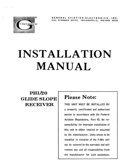 Genave PHI-20 Glide Slope Receiver Installation Manual