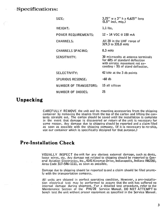 Genave PHI-20 Glide Slope Receiver Installation Manual