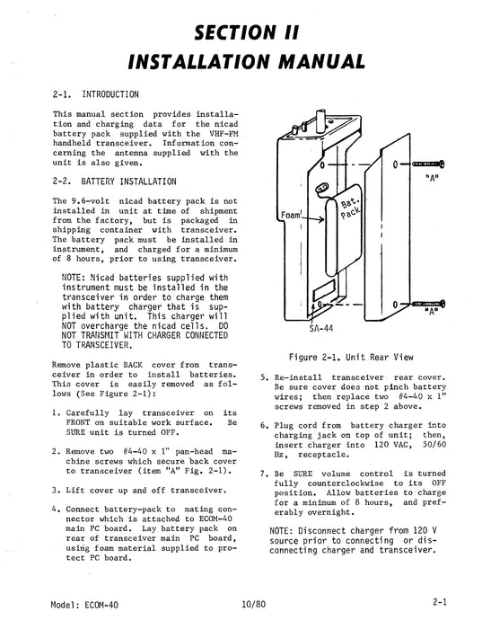 Genave ECOM-40 VHF-FM Owner's Manual 1980