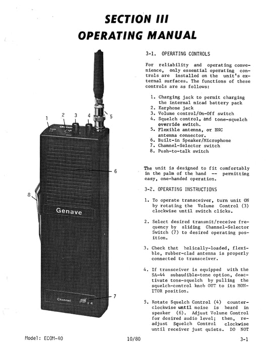 Genave ECOM-40 VHF-FM Owner's Manual 1980