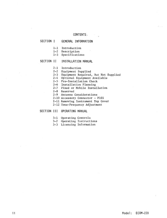 Genave ECOM-220 VHF-FM Transceiver Owner's Manual 1977