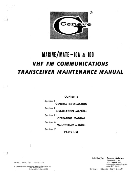 Geneve Marine/Mate-10A & 100 VHF FM Communications Transceiver Maintenance Manual