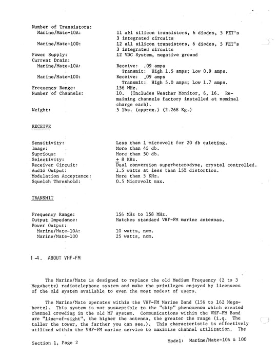 Geneve Marine/Mate-10A & 100 VHF FM Communications Transceiver Maintenance Manual