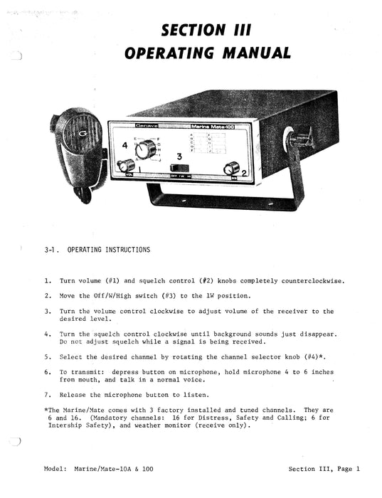 Geneve Marine/Mate-10A & 100 VHF FM Communications Transceiver Maintenance Manual