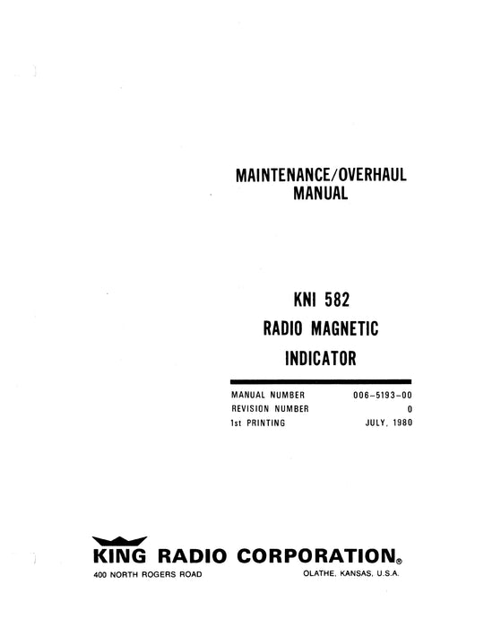 King KNI-582 Radio Magnetic Indicator Maintenance, Overhaul, Installation Manual